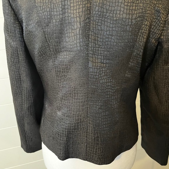 Le Suit Black Croc Embossed Blazer Fitted Jacket Career Wear Business Preppy - Picture 10 of 13